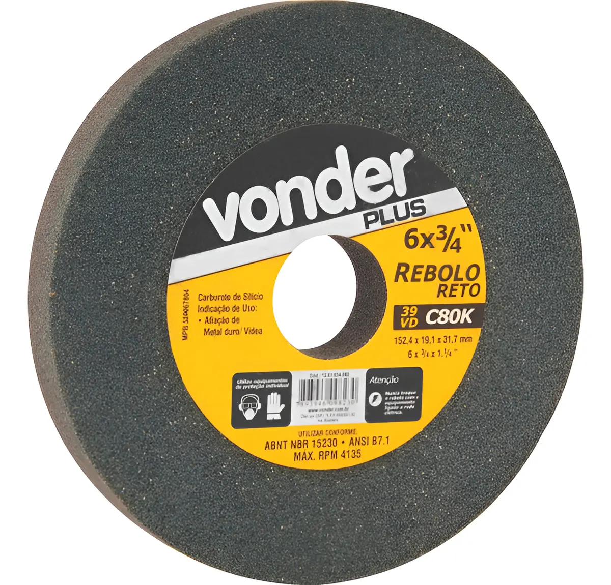 Rebolo Reto 6 X 3/4 39 Cvd Grão 100 Verde Vonder Plus